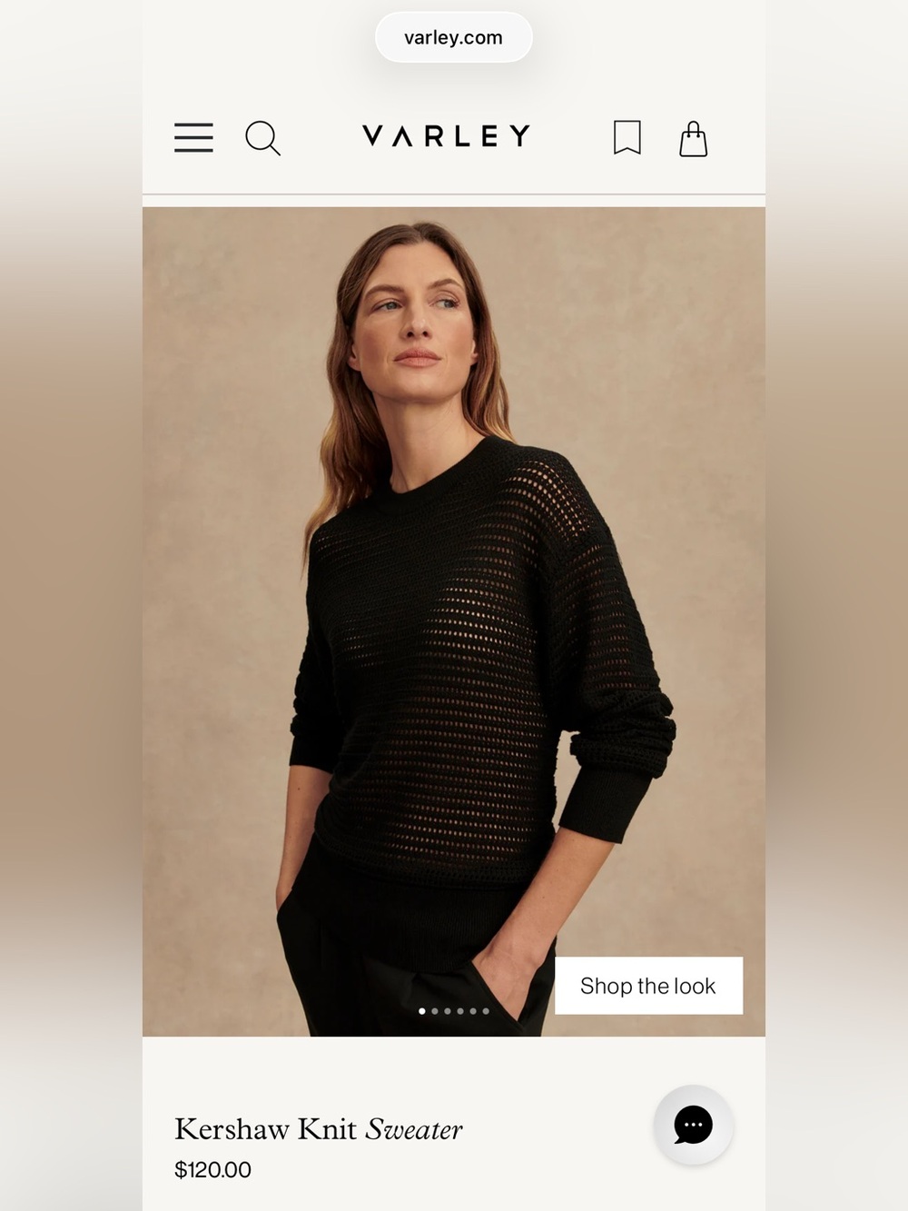 Varley Open-Knit Crewneck Kershaw Sweater, Black, XS